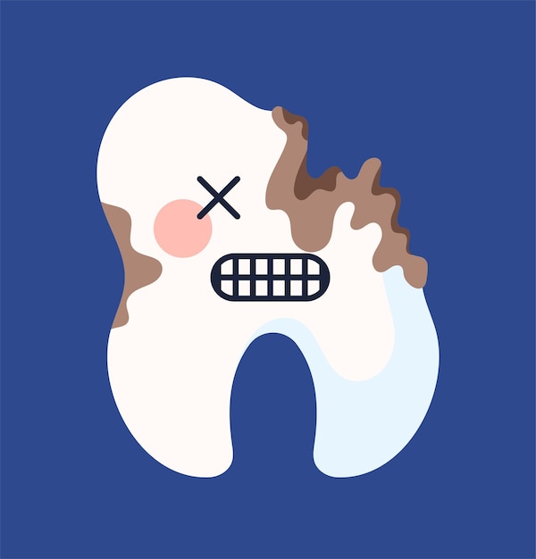 Vector concepto de pegatina para dientes con caries