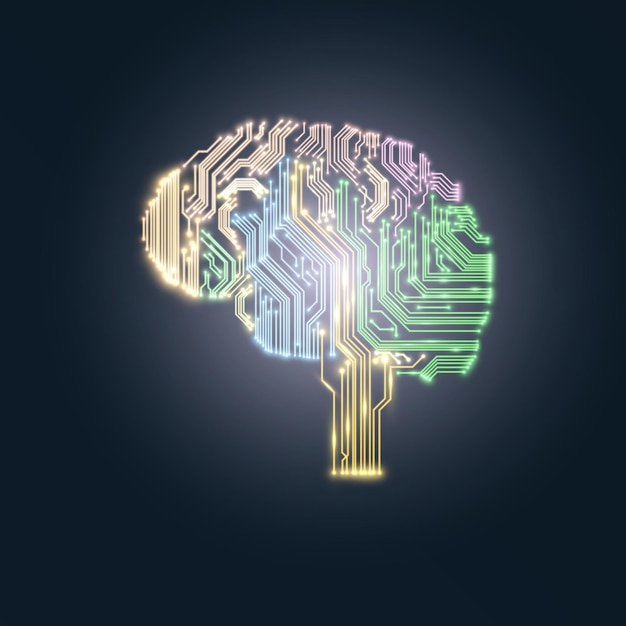 Vector concepto de pensamiento del cerebro humano con conexiones multicolores de neuronas.