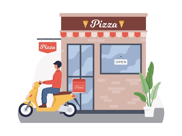 Concepto de pequeña empresa de pedir y entregar pizza