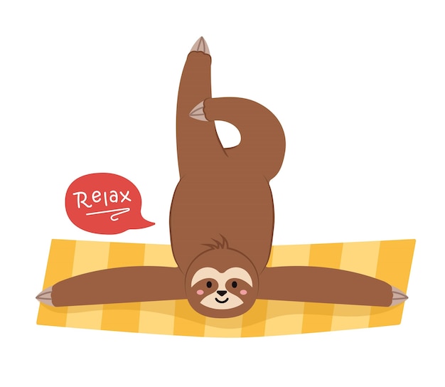 Concepto Perezoso personaje haciendo yoga relajarse título Esta ilustración vectorial presenta un lindo perezoso