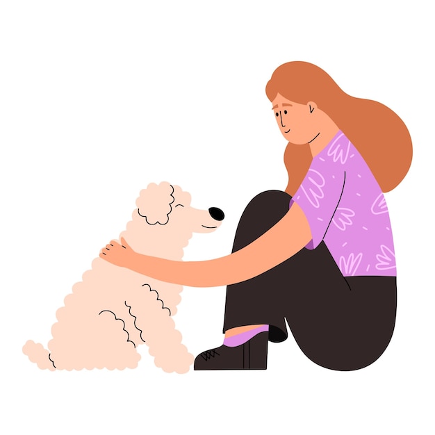 El concepto de perro de apoyo emocional Terapia mental positiva La niña acaricia la mascota Ilustración vectorial