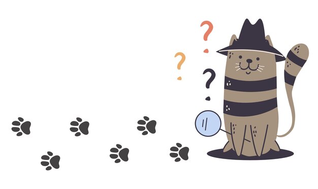 El concepto de personaje del detective gato diseño vectorial ilustración gráfica