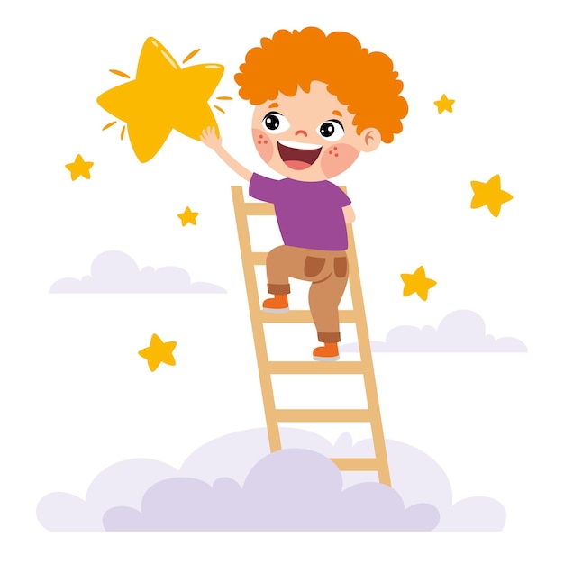 Concepto de personaje de dibujos animados con elementos del cielo