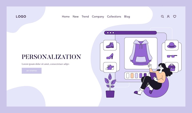 Concepto de personalización experiencia de compra en línea con una mujer personalizando productos en un digital