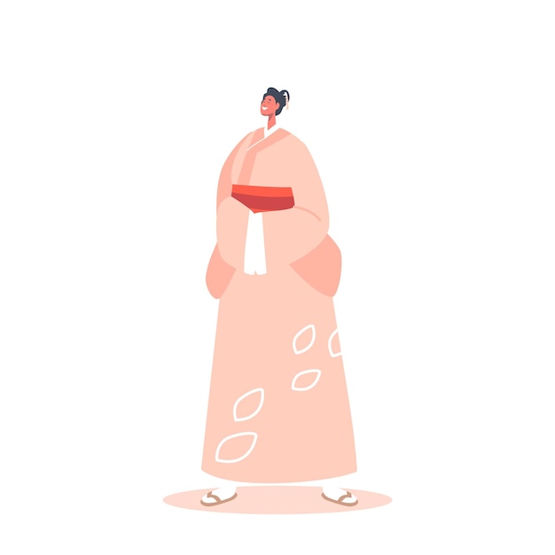 Concepto de personas asiáticas Personaje femenino positivo Usar ropa tradicional Kimono aislada sobre fondo blanco