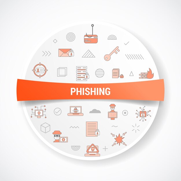 Concepto de phishing con concepto de icono con forma redonda o circular para placa