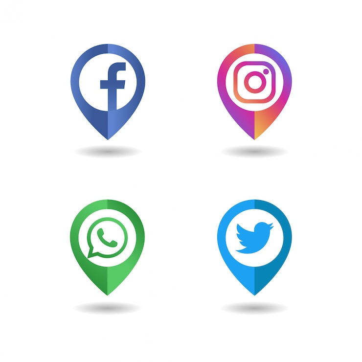 Vector concepto de pin de icono de logotipo de redes sociales