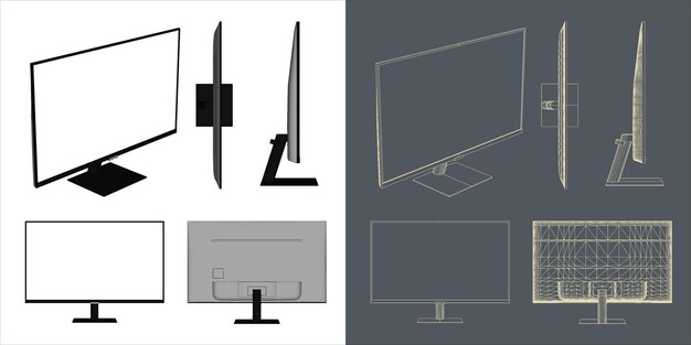 Concepto de plan de marco de alambre dirigido por monitor de computadora para juegos y trabajo