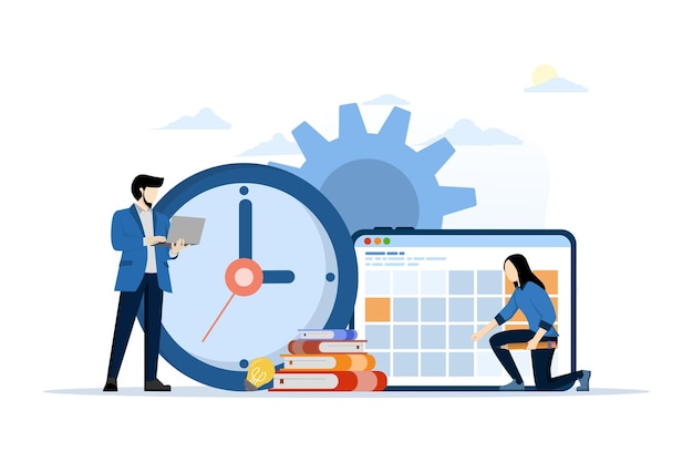 Vector concepto de planificación empresarial y gestión de horarios del equipo de empresarios.