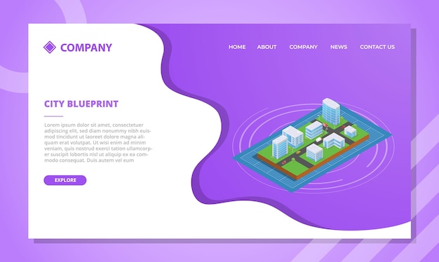 Concepto de plano de ciudad para plantilla de sitio web o página de inicio de aterrizaje con ilustración de vector de estilo isométrico