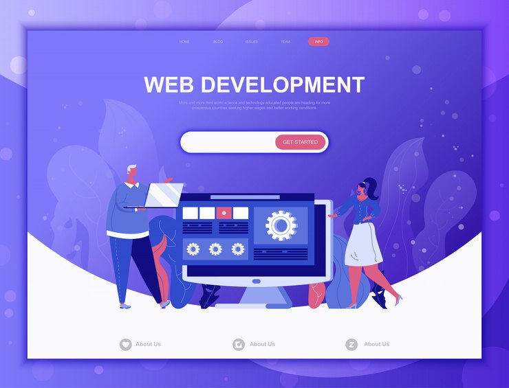 Vector concepto plano de desarrollo web, plantilla web de página de destino