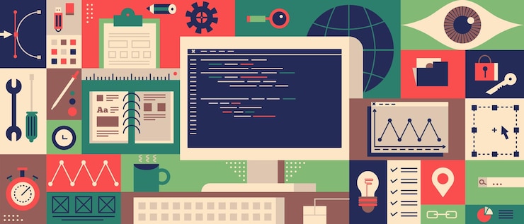 Vector concepto plano de diseño de programación web