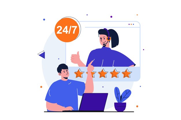Concepto plano moderno de servicio al cliente para diseño de banner web El cliente resolvió con éxito su problema