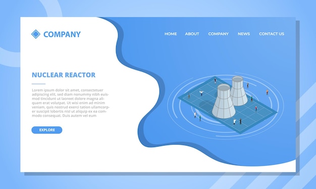 Concepto de plano de reactor nuclear para plantilla de sitio web o página de inicio de aterrizaje con estilo isométrico