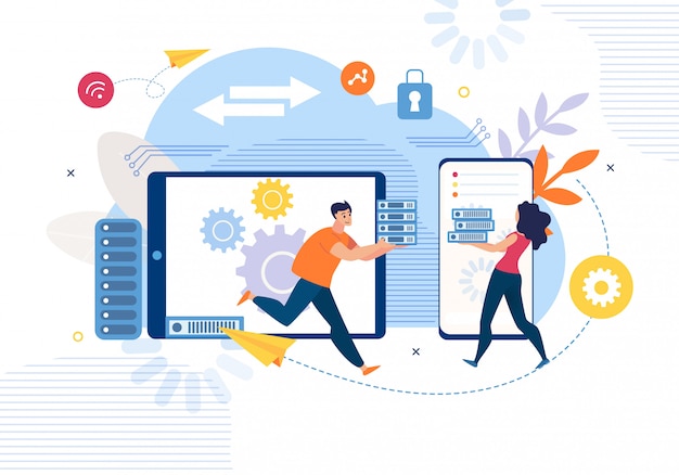 Concepto plano del servicio de copia de seguridad de datos empresariales