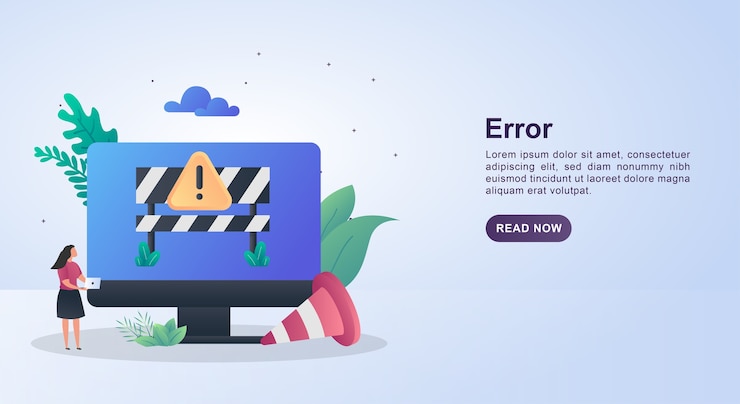 Vector concepto de plantilla de banner de error con notificaciones de error en el monitor y el cono.