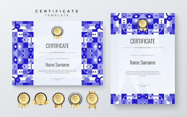 Concepto de plantilla de certificado azul y blanco de resumen vectorial