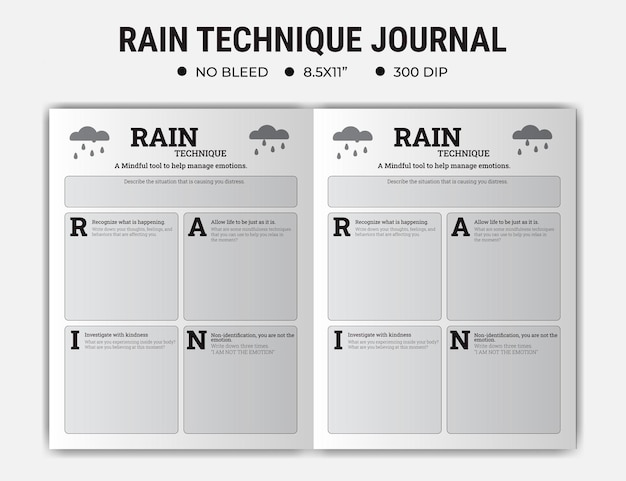 Concepto de plantilla de diario de salud mental y libro de registro para la técnica de lluvia