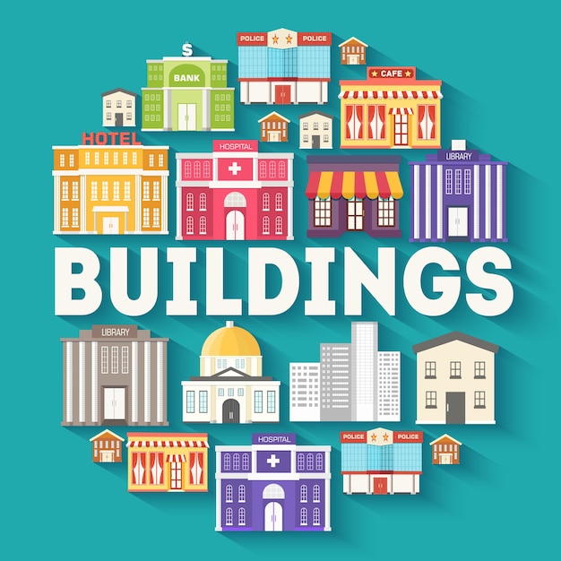 Concepto de plantilla de infografía de círculo de edificios de arquitectura