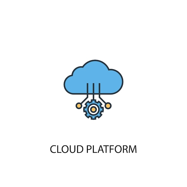 Concepto de plataforma en la nube 2 icono de línea de color. ilustración simple elemento amarillo y azul. concepto de plataforma en la nube, diseño de símbolo de esquema