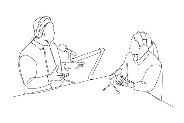 Concepto de podcast de dibujo de una sola línea Ilustración de vector gráfico de diseño de dibujo de línea continua