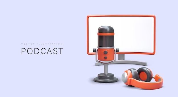 Concepto de podcast Equipo realista para grabar entrevistas monólogos diálogos