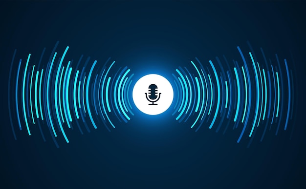 Concepto de podcast Micrófono con onda de grabación de voz Tecnología futura