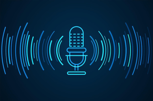 Concepto de podcast Micrófono con onda de grabación de voz Tecnología futura