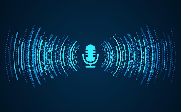 Concepto de podcast Micrófono con onda de grabación de voz Tecnología futura