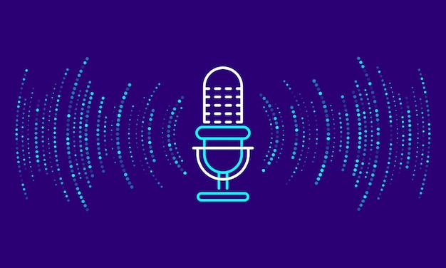Concepto de podcast Micrófono con onda de grabación de voz Tecnología futura