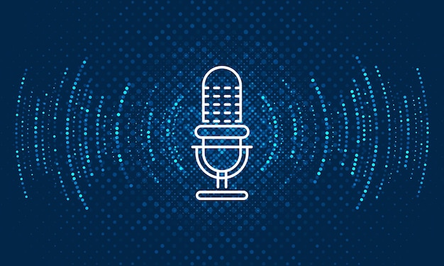 Concepto de podcast Micrófono con onda de grabación de voz Tecnología futura
