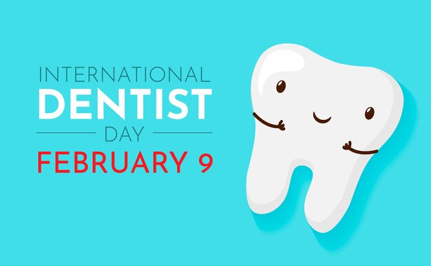 Concepto de póster con dientes graciosos 9 de febrero Día internacional del dentista