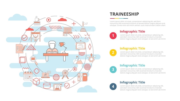 Concepto de prácticas para el banner de plantilla de infografía con información de la lista de cuatro puntos