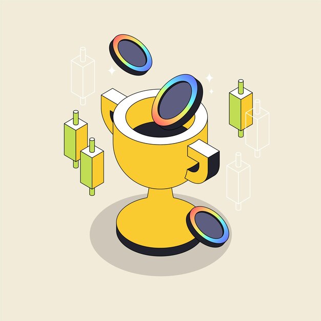 Concepto de premio o premio por ganar una competencia de negocios éxito de ganancias financieras Ilustración vectorial isométrica moderna