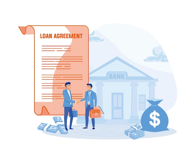 Concepto de préstamo aprobado Acuerdo de préstamo tomar prestado dinero de una deuda hipotecaria bancaria o obligación de devolver la tasa de interés vector plano Ilustración moderna