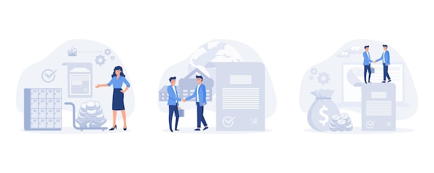 Concepto de préstamo aprobado. pedir prestado dinero al banco, acuerdo de préstamo, apoyo financiero, establecer una ilustración moderna de vector plano