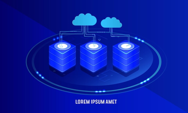 Concepto de procesamiento de flujo de datos grandes, base de datos en la nube, vector isométrico