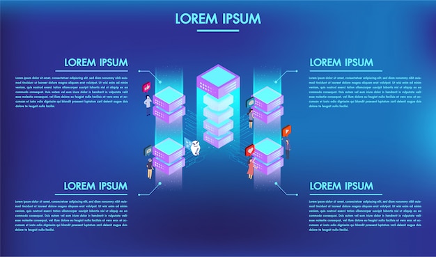 Concepto de procesamiento de tecnología de big data con 4 opciones.