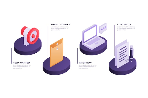 Vector concepto de proceso de contratación isométrica