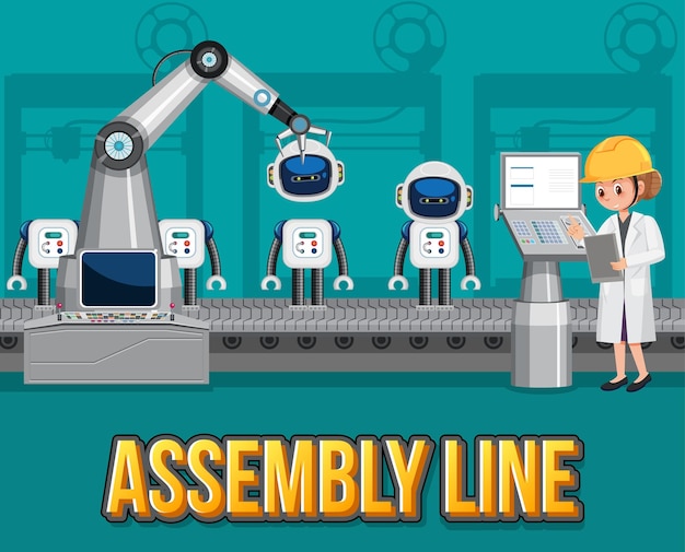 Concepto de proceso de producción con diseño de banner de línea de montaje