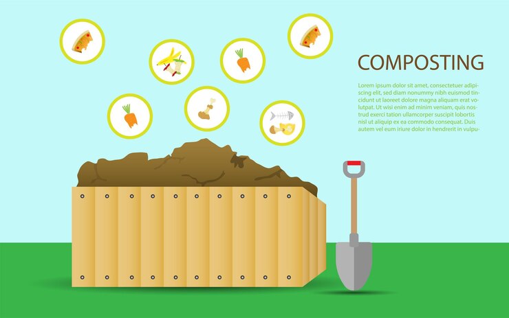 Vector concepto de proceso de reciclaje de residuos para compost de residuos orgánicos