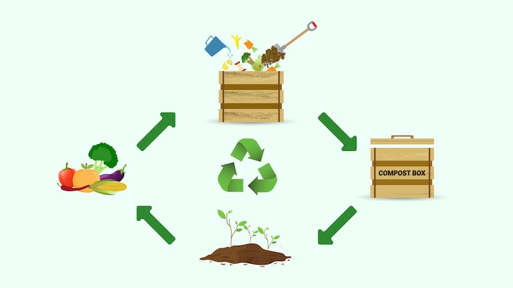 Vector concepto de proceso de reciclaje de residuos para ilustración de vector orgánico de compost.