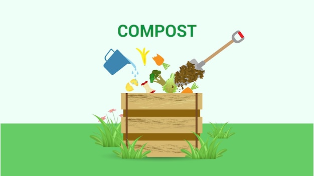 Concepto de proceso de reciclaje de residuos para ilustración de vector orgánico de compost.