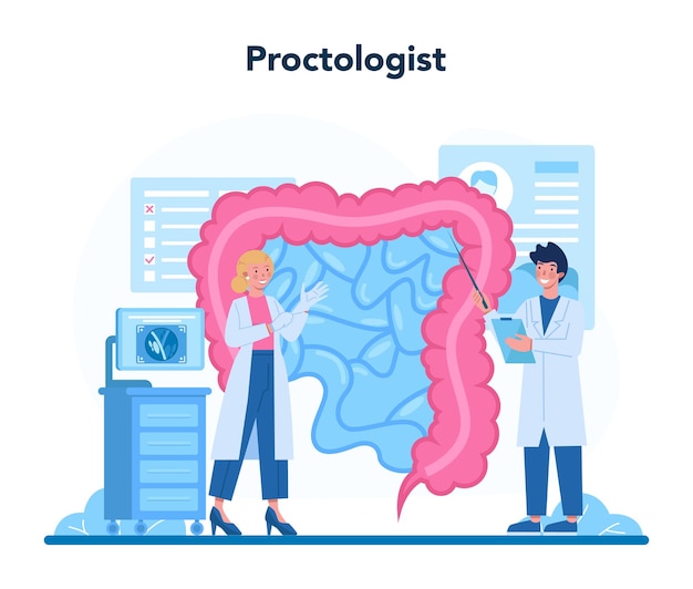 Concepto de proctólogo. el doctor examina el intestino. idea de salud y tratamiento médico, diagnóstico, consulta. aislado