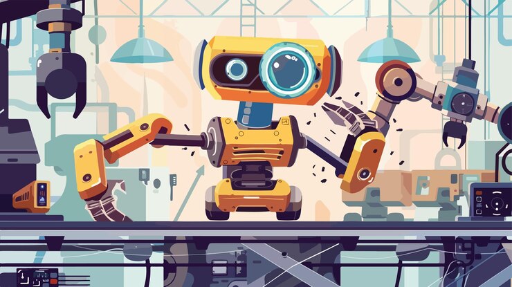 Vector concepto de producción automatizada por robots
