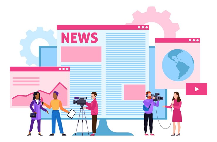 Vector concepto de producción del sitio web de noticias equipo de medios de comunicación