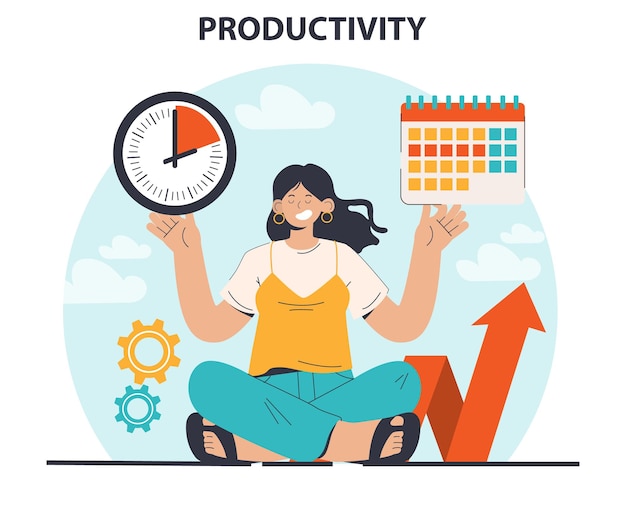Vector concepto de productividad optimización del tiempo de trabajo del personaje trabajo del empleado