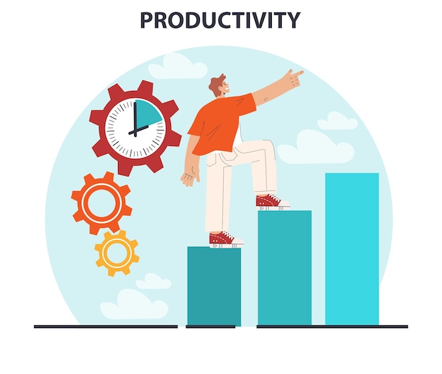 Concepto de productividad optimización del tiempo de trabajo del personaje trabajo del empleado