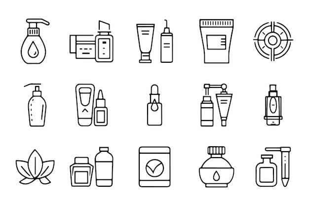 Concepto de productos para el cuidado de la piel y los cosméticos relacionado con un conjunto de iconos de 15 pcs
