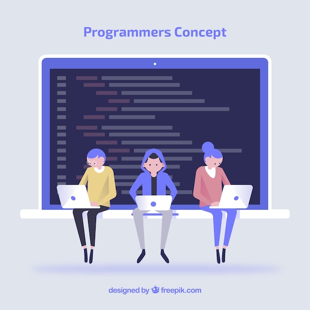 Concepto de programadores con diseño plano